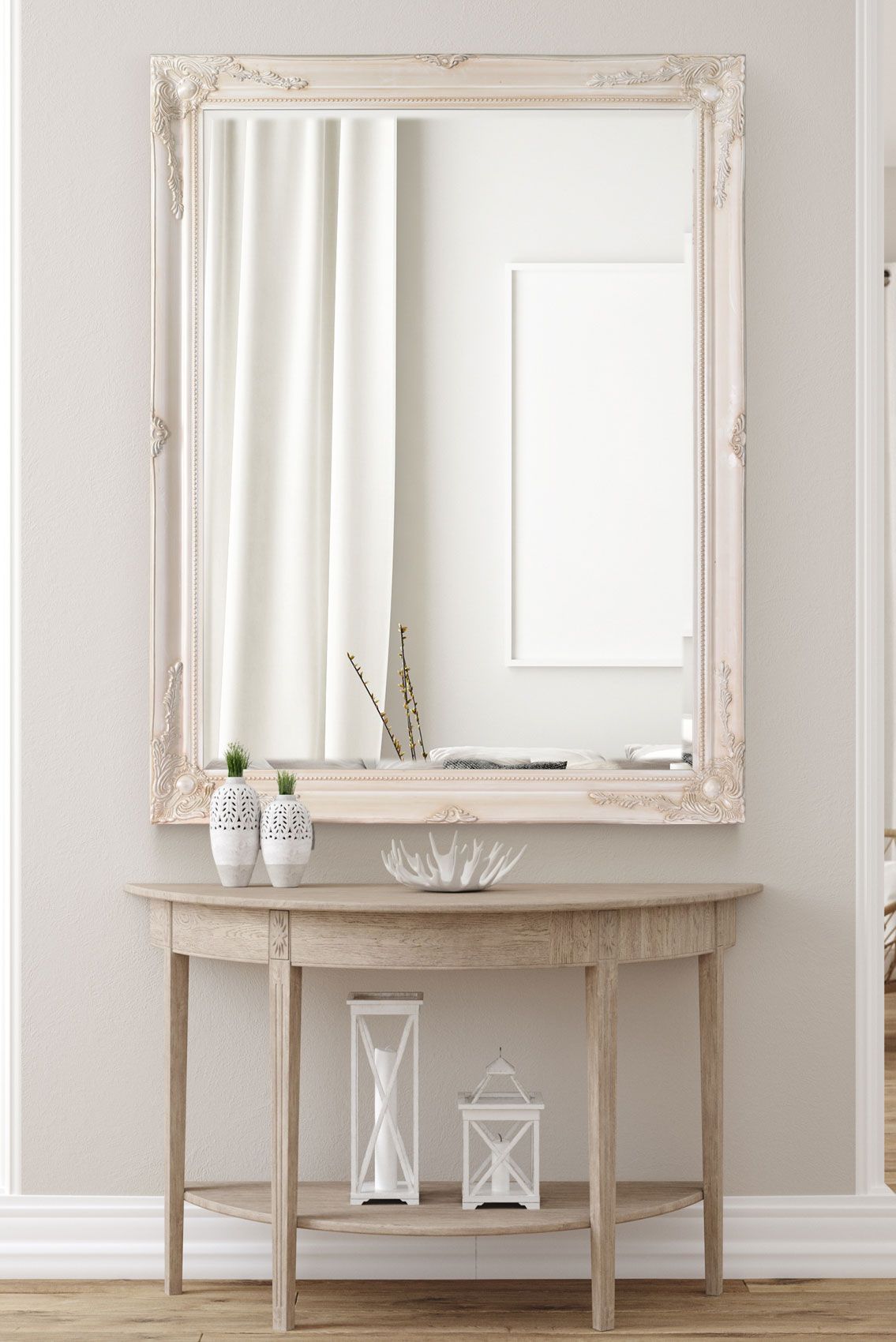 MirrorOutlet Buxton Ivory Large Leaner Mirror 140 x 109 CM in Beige