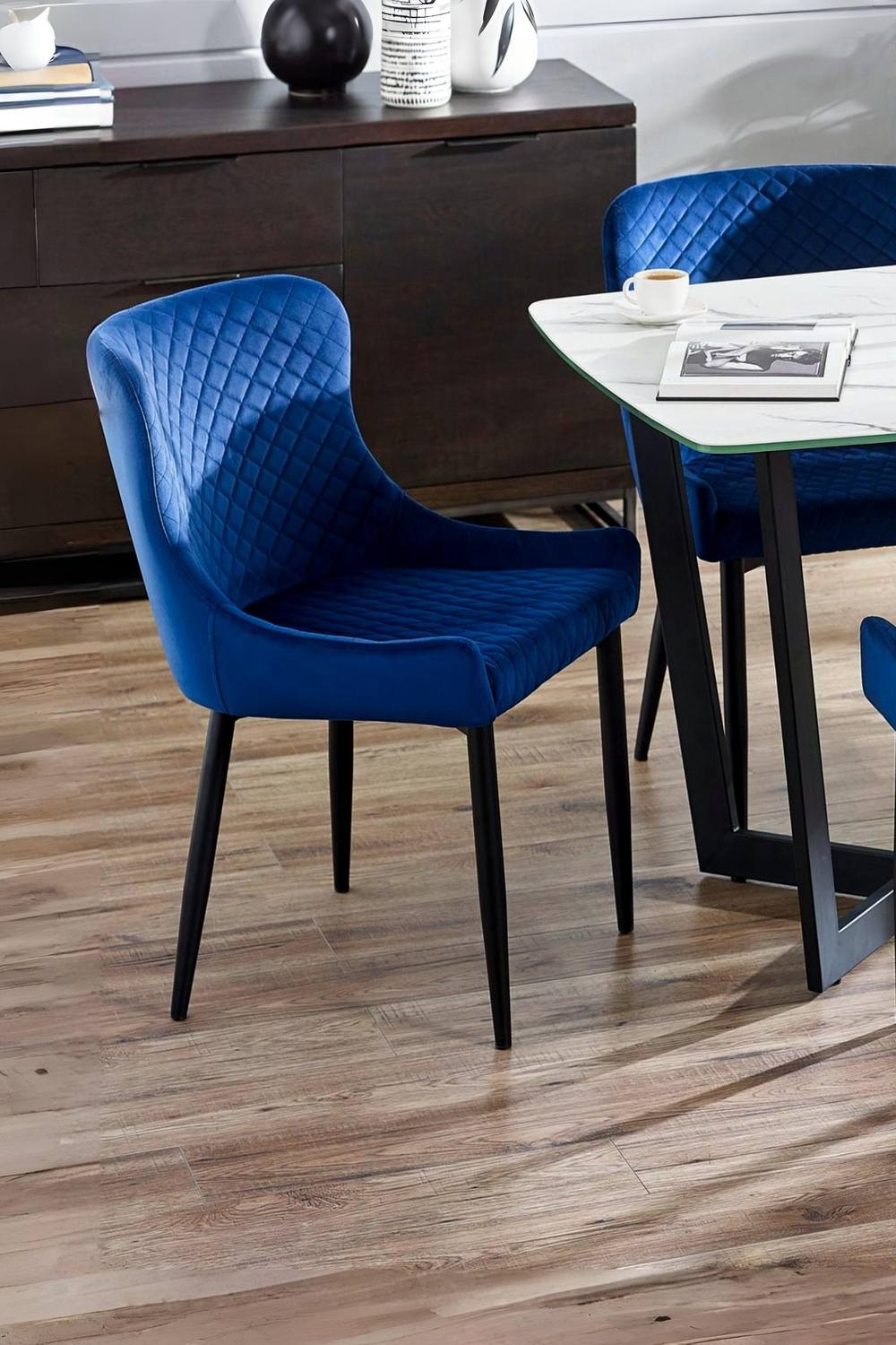 Julian Bowen Luxe Diamond Quilted Upholstered Dining Chair (Set of 2) in Blue
