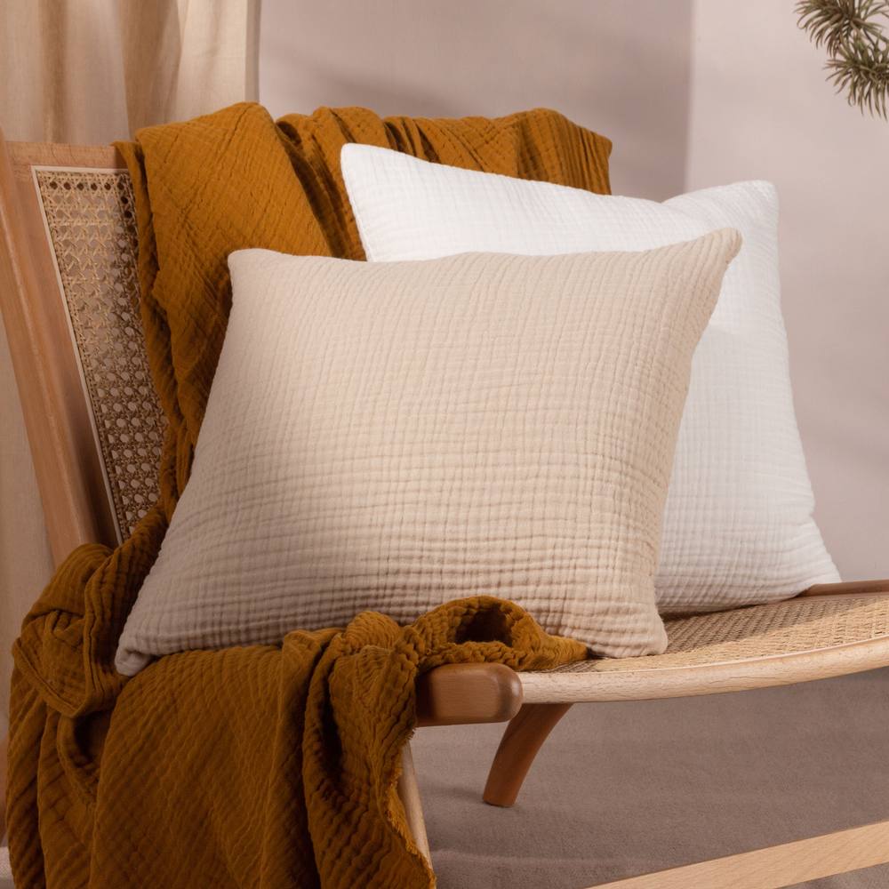 Yard Lark Muslin 100% Cotton Plain Cushion in Natural