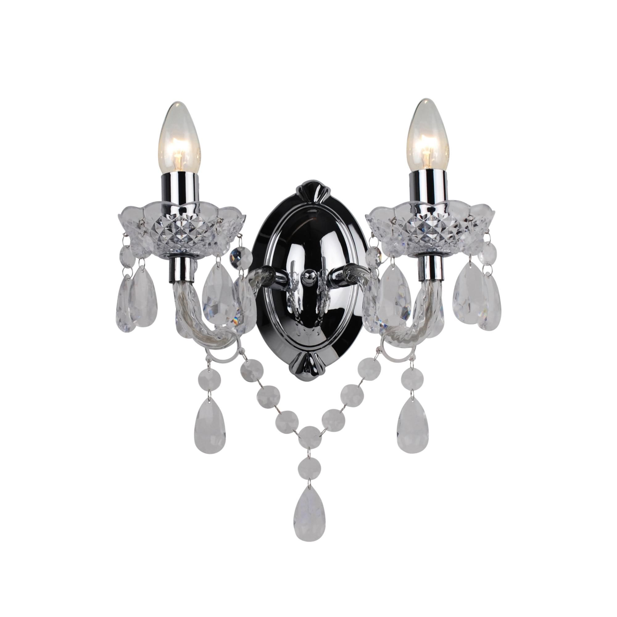 First Choice Lighting Clear Acrylic & Chrome Marie Therese Style 2 x 40W Wall Light