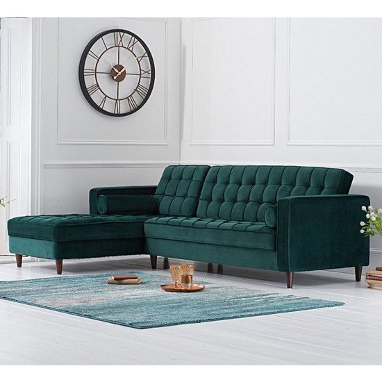Centaurus Left Handed Velvet Sofa Bed In Green