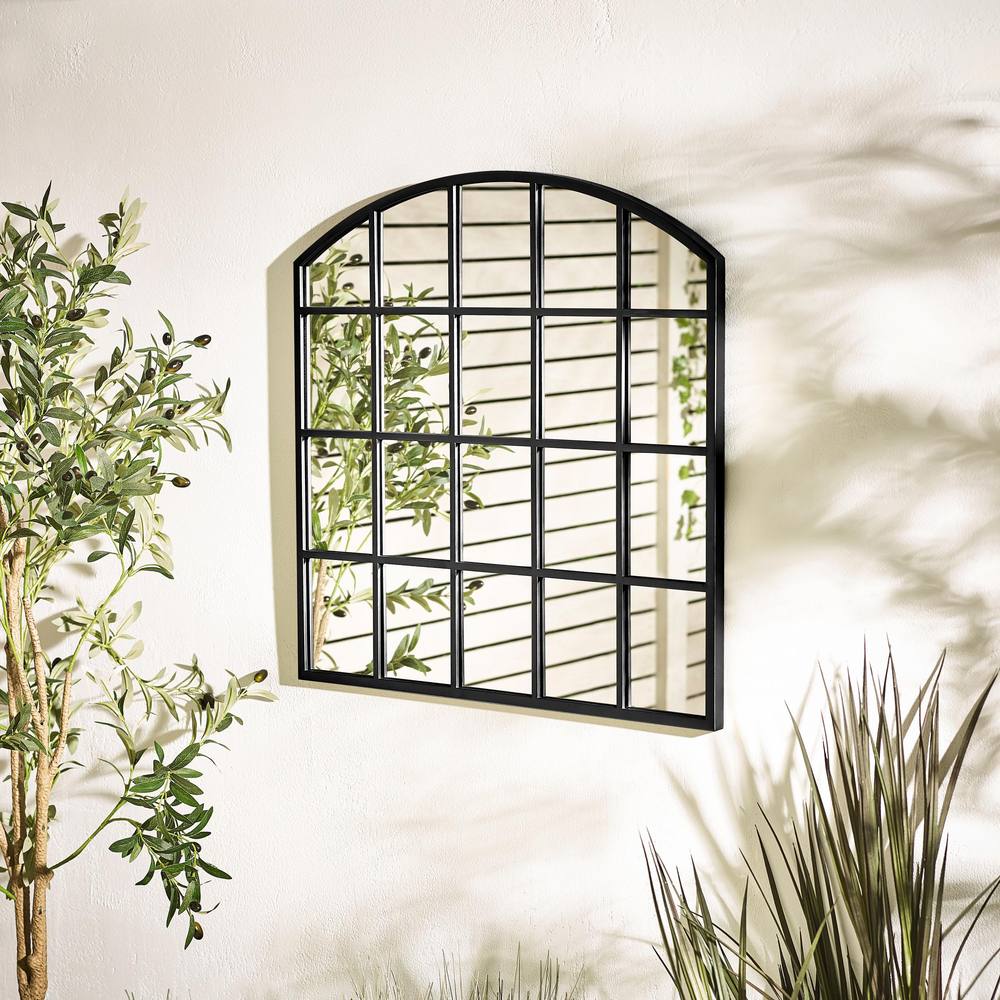 FurnitureboxUK Hinton Medium Arched Window 70x70cm Garden Mirror in Black