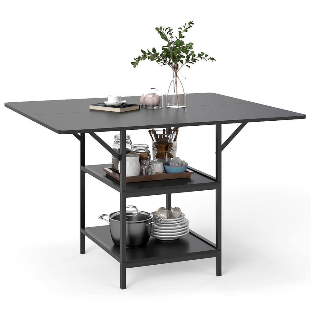 Costway Dining Table for 4-6 Rectangular Dining Table w/Storage Shelves in Black