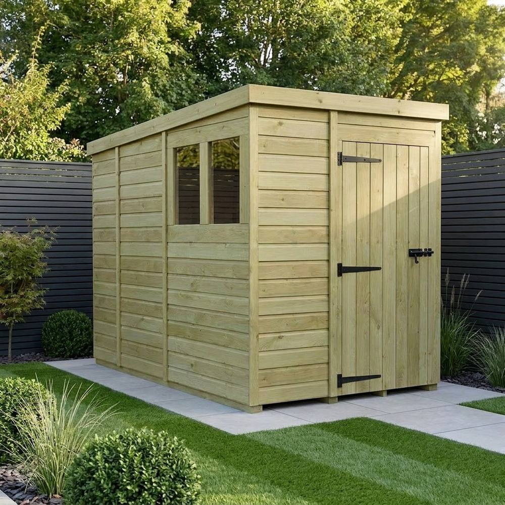 Buttercup Farm 5ft x 9ft Pent Garden Shed Single Door With Windows - Timber in Brown 2