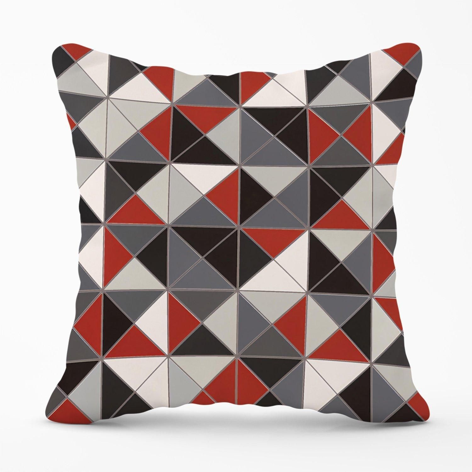 Warren Reed - Designer Grey Red Triangle Geometric Outdoor Cushion
