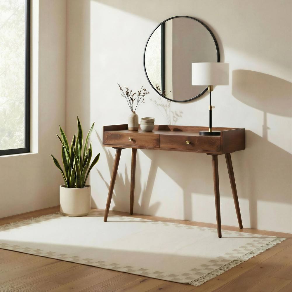 FurnitureboxUK Vinson Rectangle Walnut Wood 2 Drawer Console Table