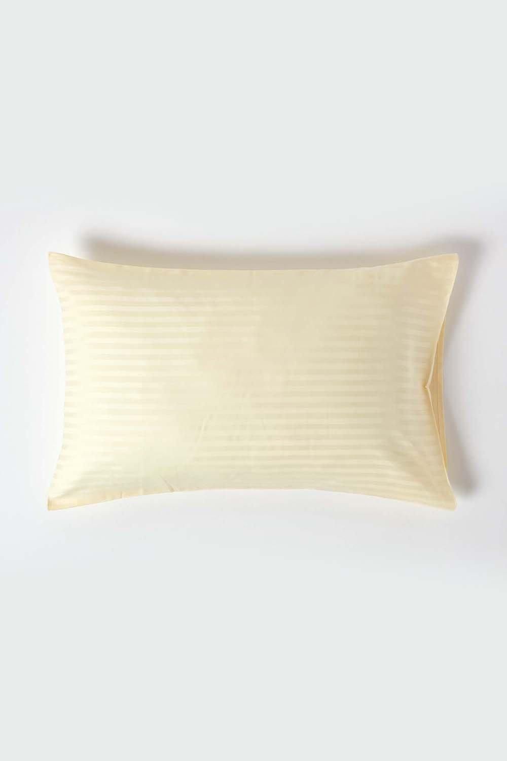 Homescapes Egyptian Cotton Satin Stripe Housewife Pillowcase 330 TC in Bright Yellow