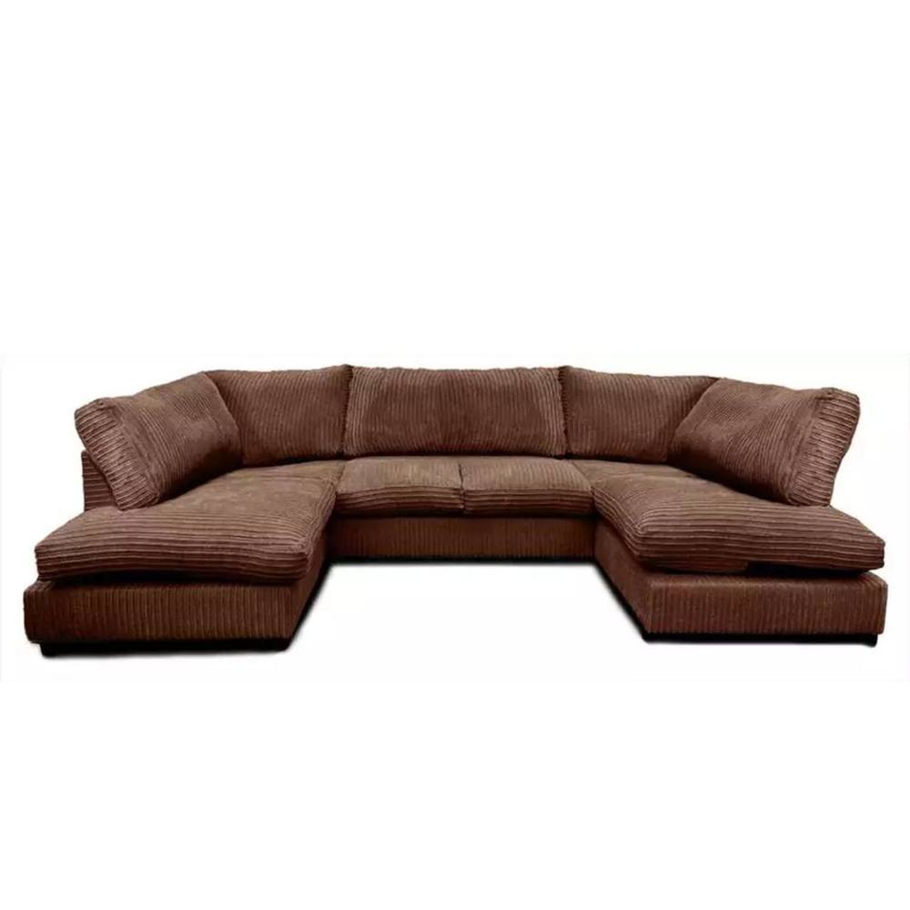 Bliss Furniture Jumbo Cord U-Shaped Full Back Sofa Brown Modern Design, Super Comfy