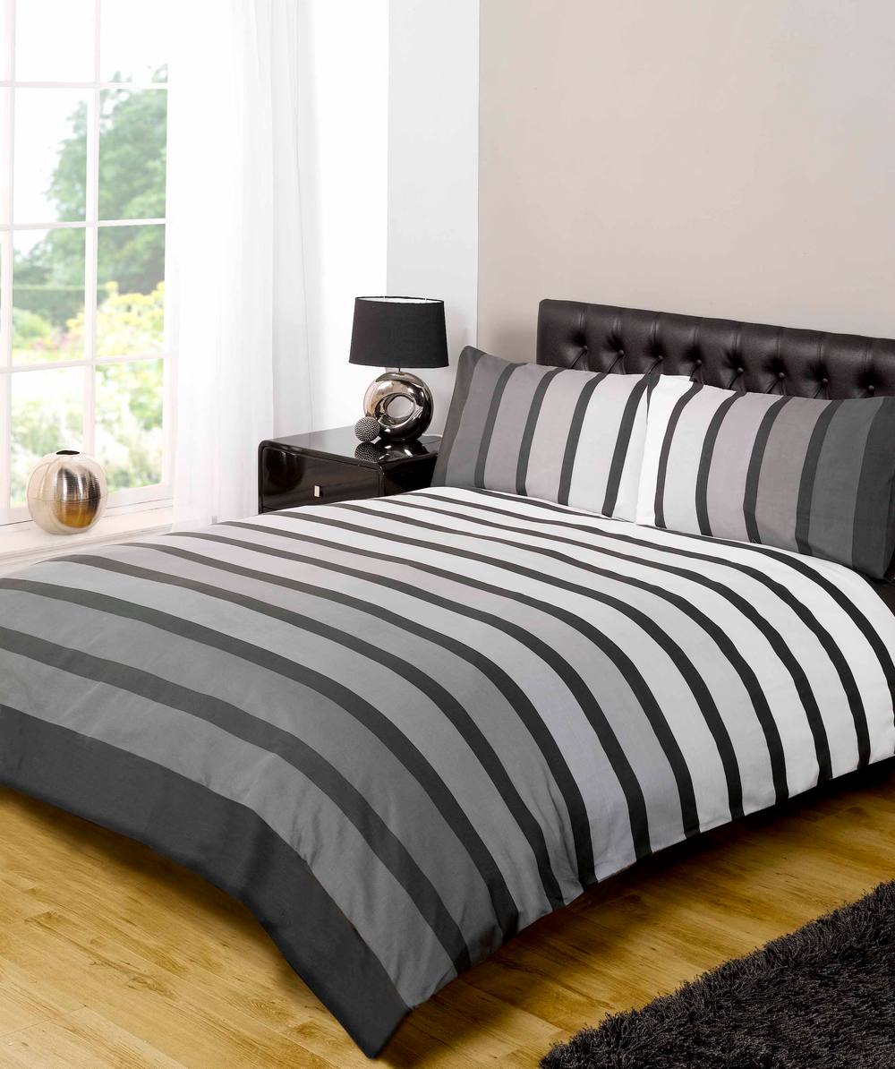 Rapport Home Soho Stripe Polycotton Duvet Cover Set with Pillowcase in Black