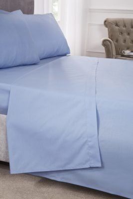 New Edge Blinds Percale Collection 180 Thread Count Percale Flat Sheet in Blue