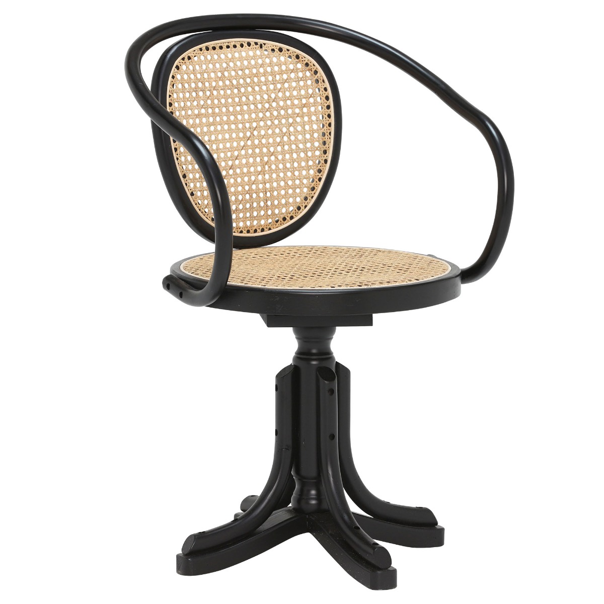 Ningbo Swivel Chair - Black - Beech Wood - Rattan - W55 x D46 x H84cm - Barker & Stonehouse