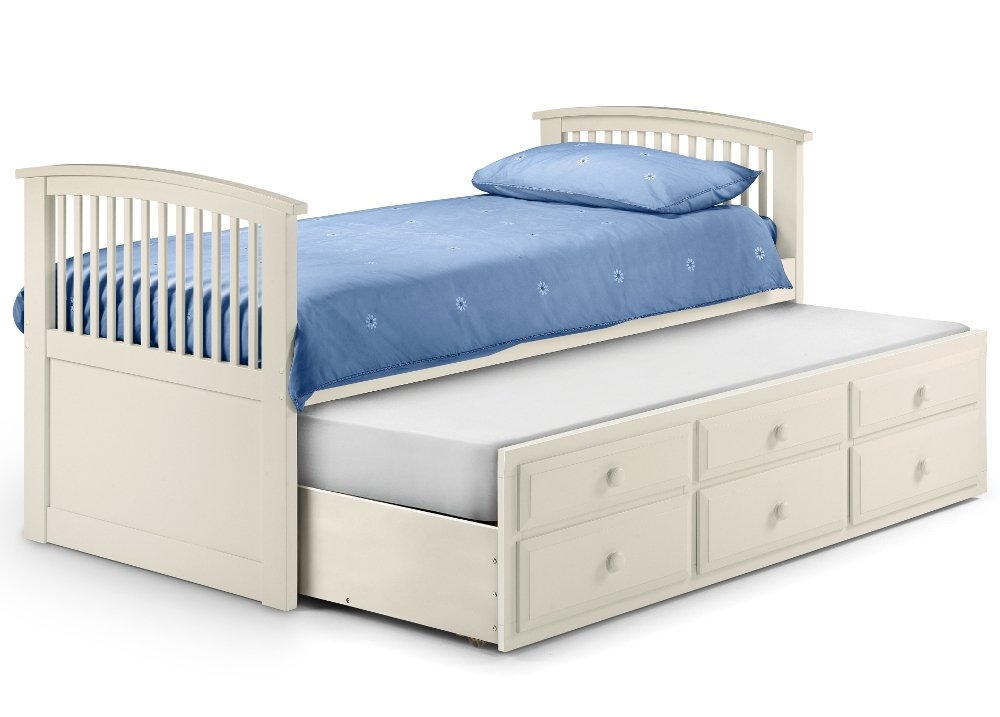 Hornblower Stone White Wooden 3 Drawer Storage Guest Bed Frame and Trundle - 3ft Single