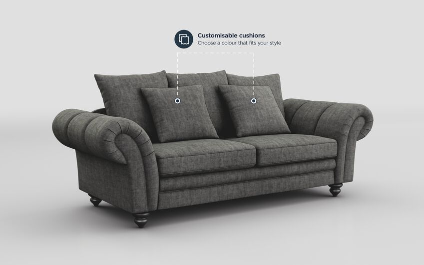 Black Fabric Sorbara 3 Seater Scatter Back Sofa