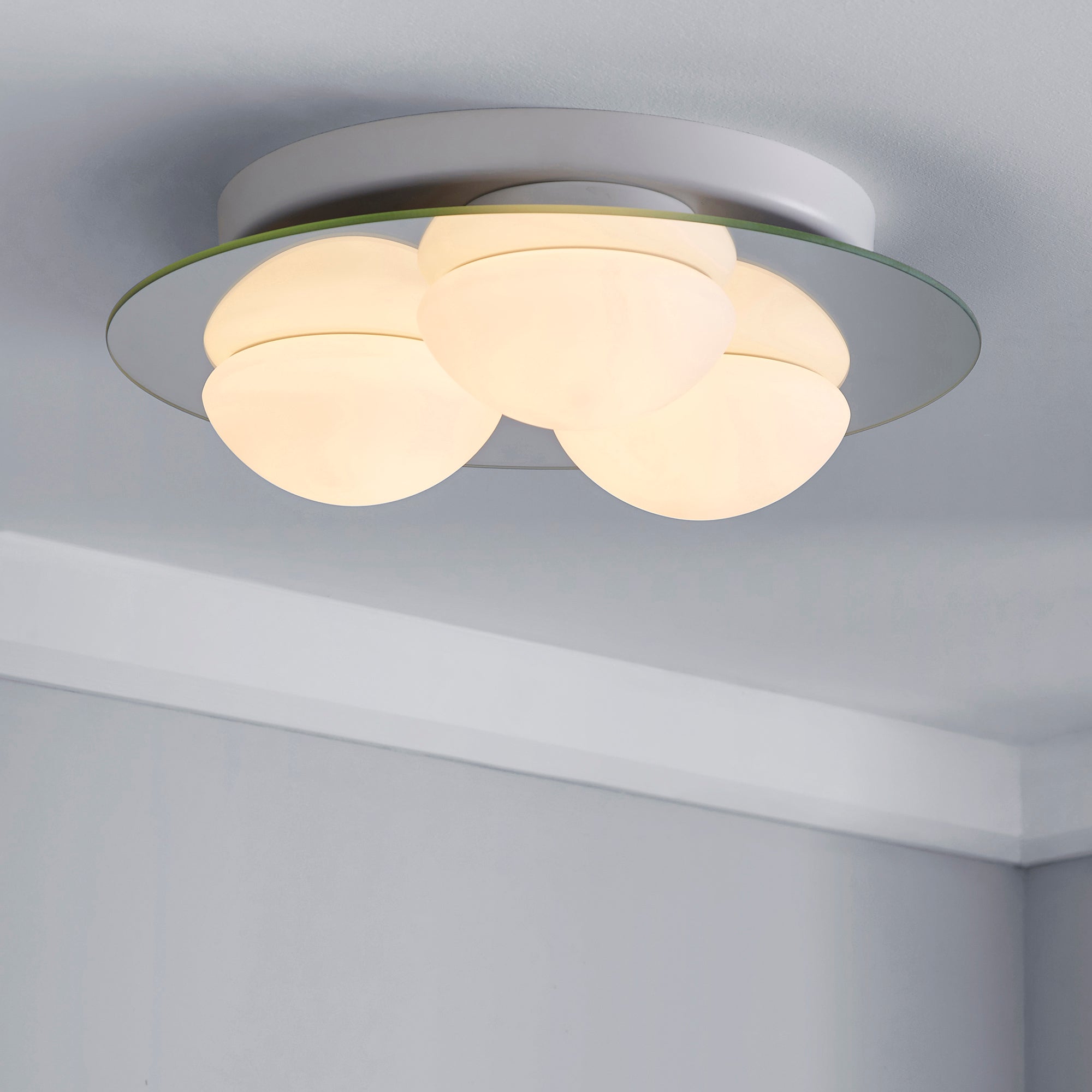 Harlow 3 Light Frosted Bathroom Flush Ceiling Fitting White