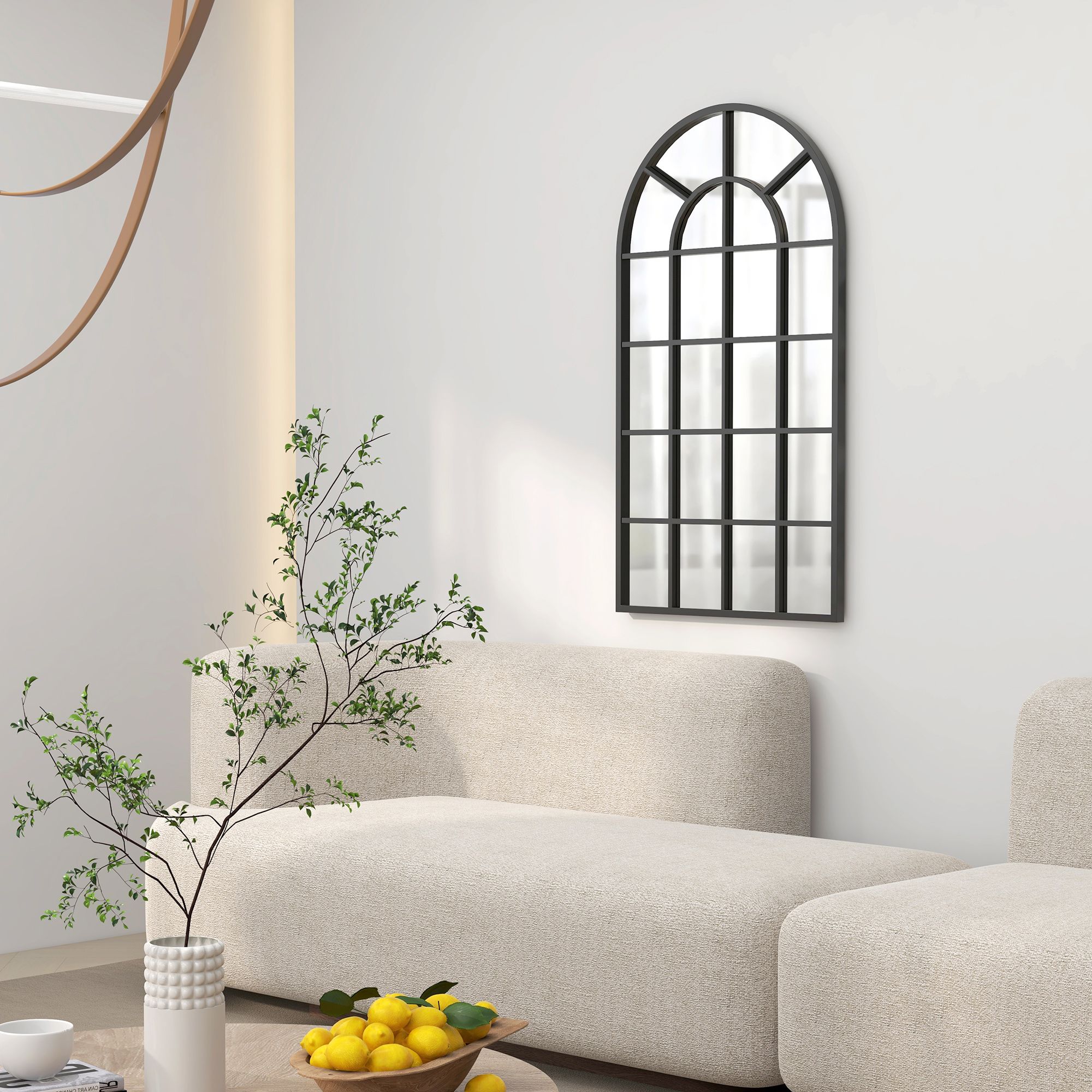 HOMCOM 110 x 62 cm Arch Window Wall Mirror for Living Room Bedroom Hallway in Black