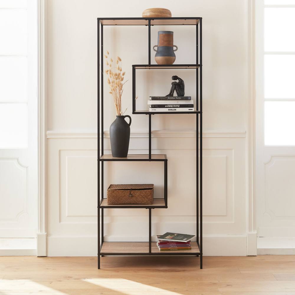 sweeek 6-level Industrial Bookshelf In Metal & Wooden Effect in Light Brown