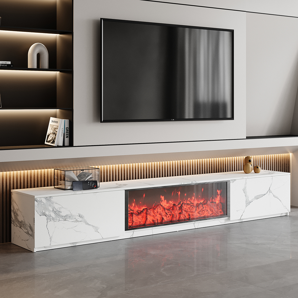 180 cm Electric Fireplace Wood Storage TV Stand with Remote Control for TVs Up to 180 cm