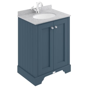 Bayswater Victrion Stiffkey Blue Traditional Freestanding Vanity Unit & Grey Marble Top Basin - 600mm