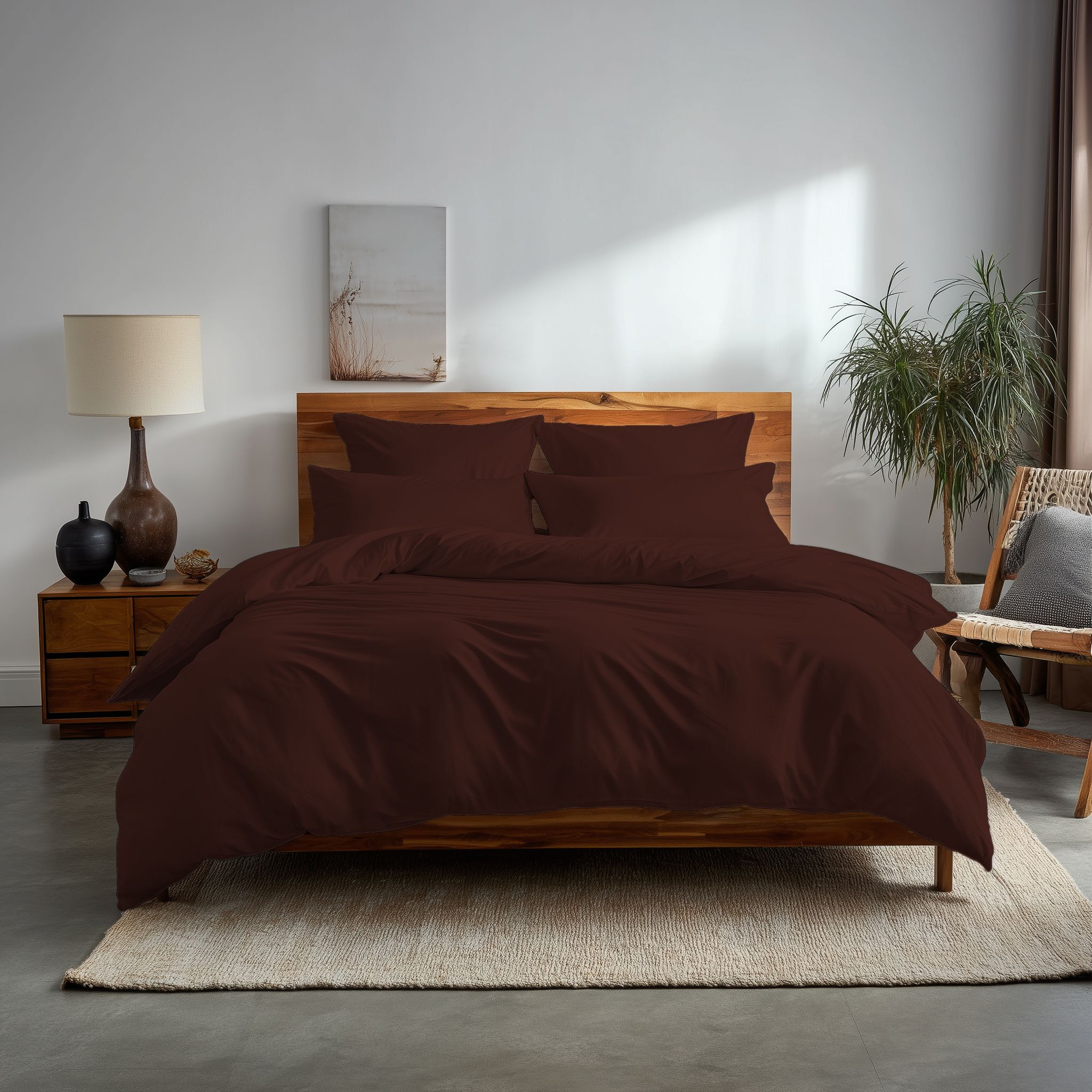 Snug City Plain Dyed Easy Care Polycotton Duvet Cover & Pillowcase/s Set Bed Linen in Chocolate