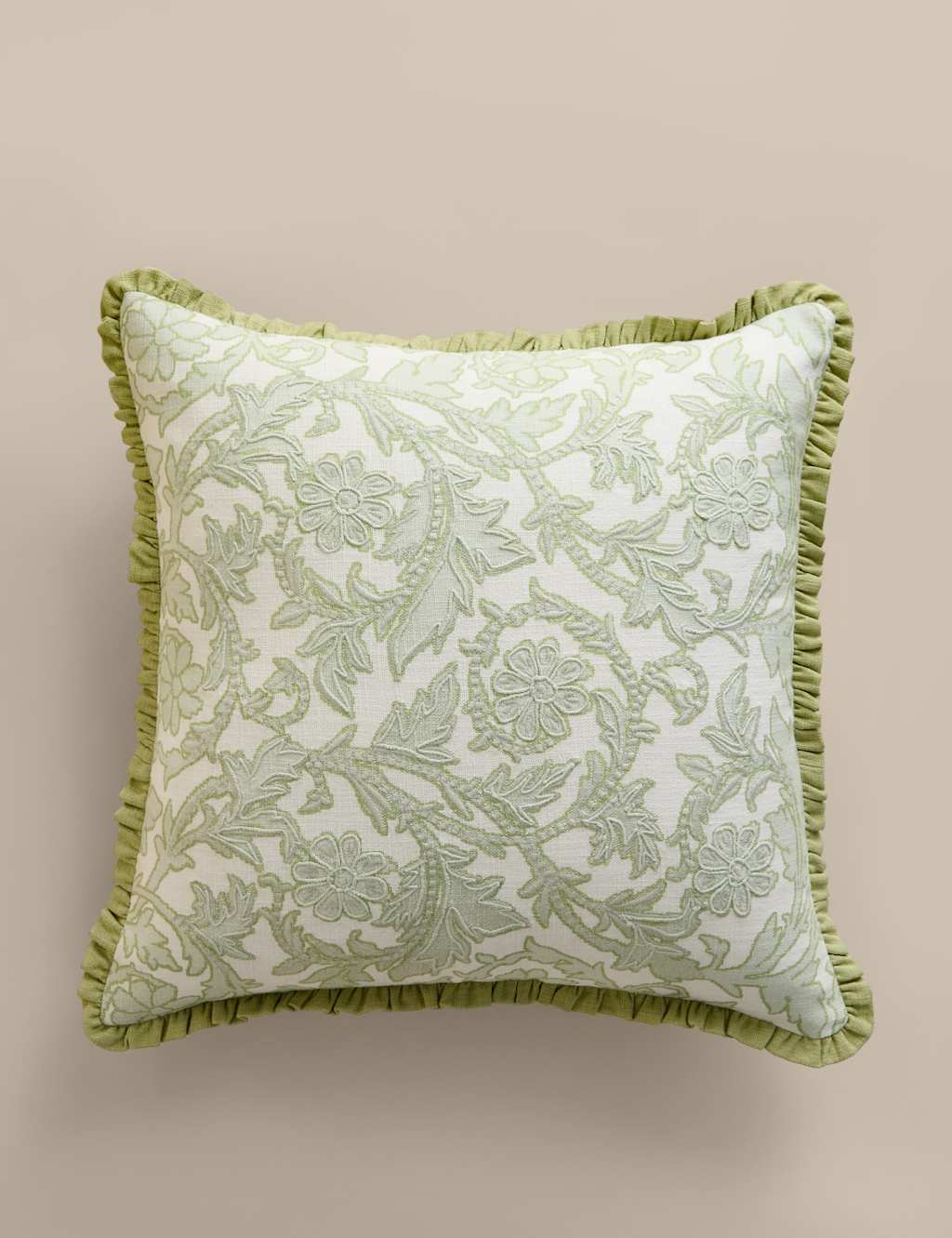 M&S Pure Cotton Floral Embroidered Cushion Green Mix