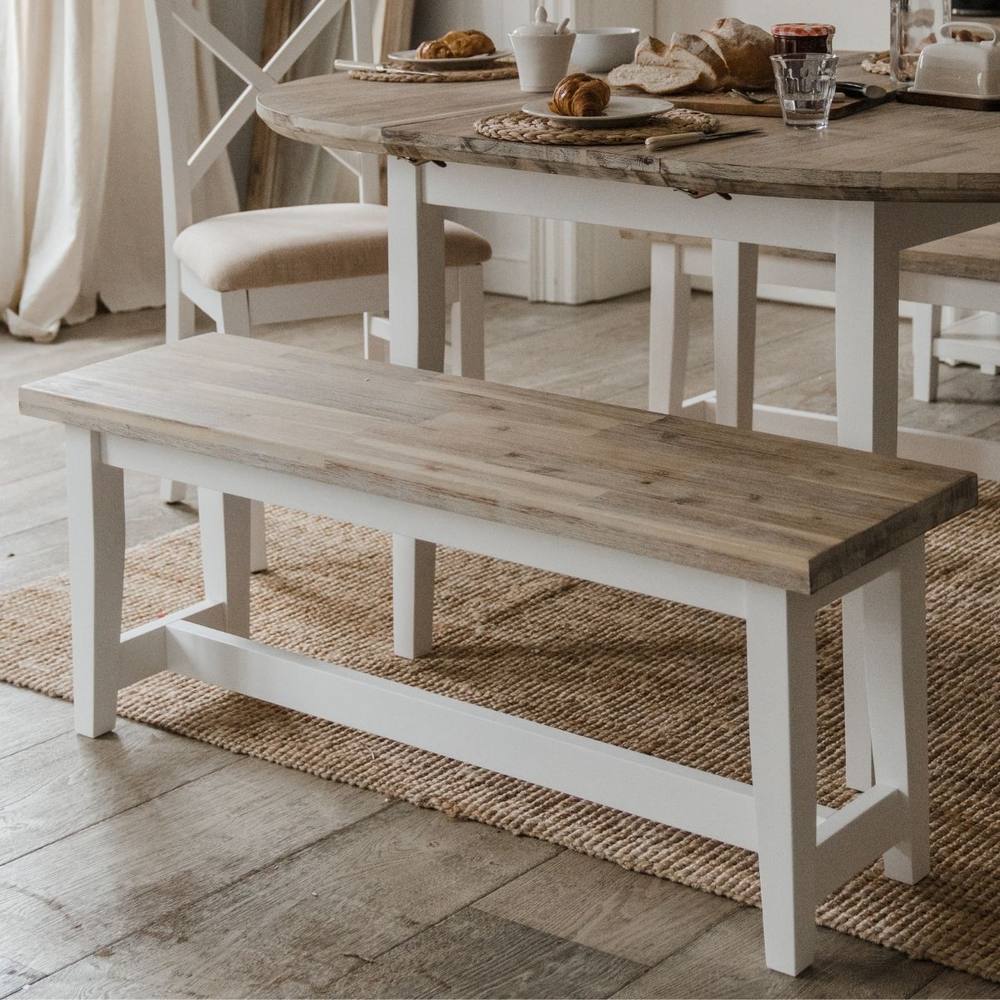 Statement Furniture Florence Solid Acacia Hardwood Dining Bench 120cm in White