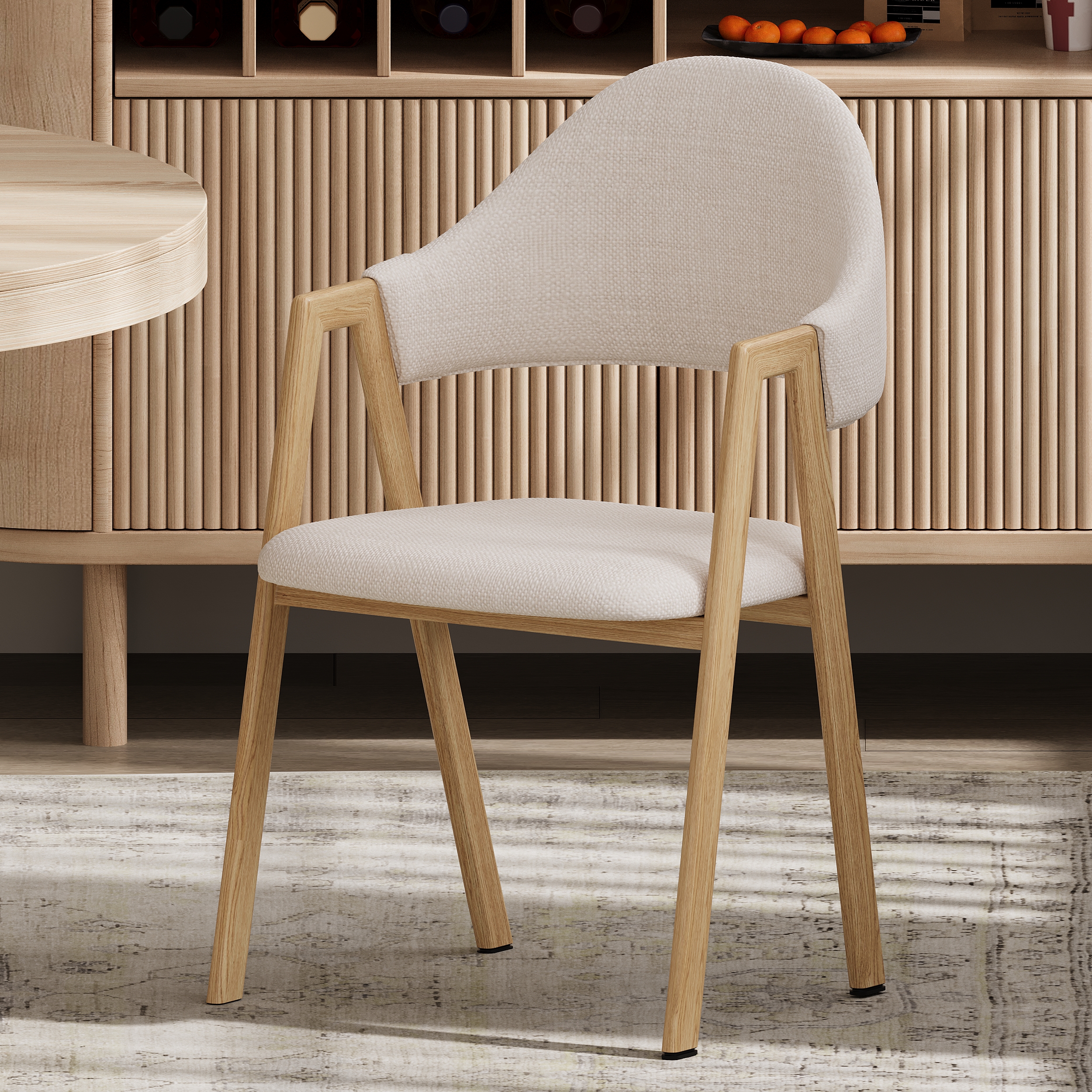 Set of 2 Boucle Dining Chair Upholstered Curved Back Modern Brown Dining Room Chairs