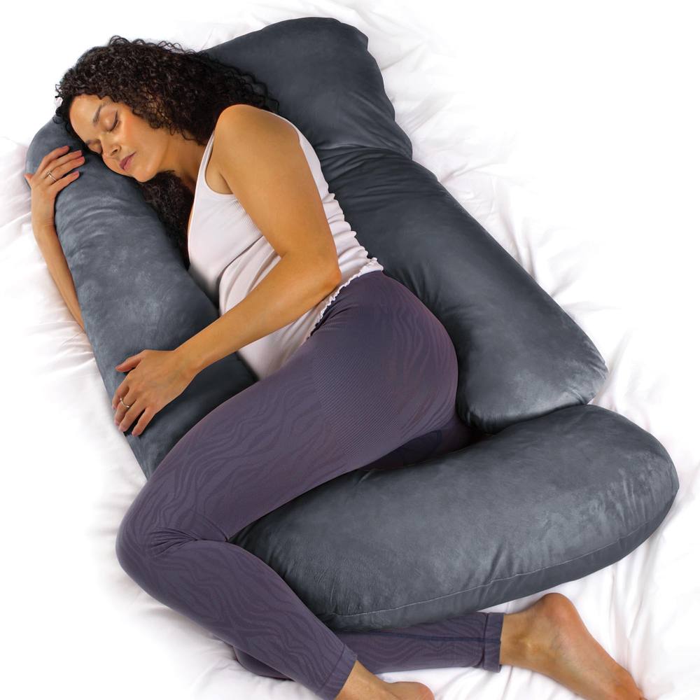 Aamira Dark Grey Pregnancy Maternity Pillow, 140x70x20cm J Shaped Memory Foam