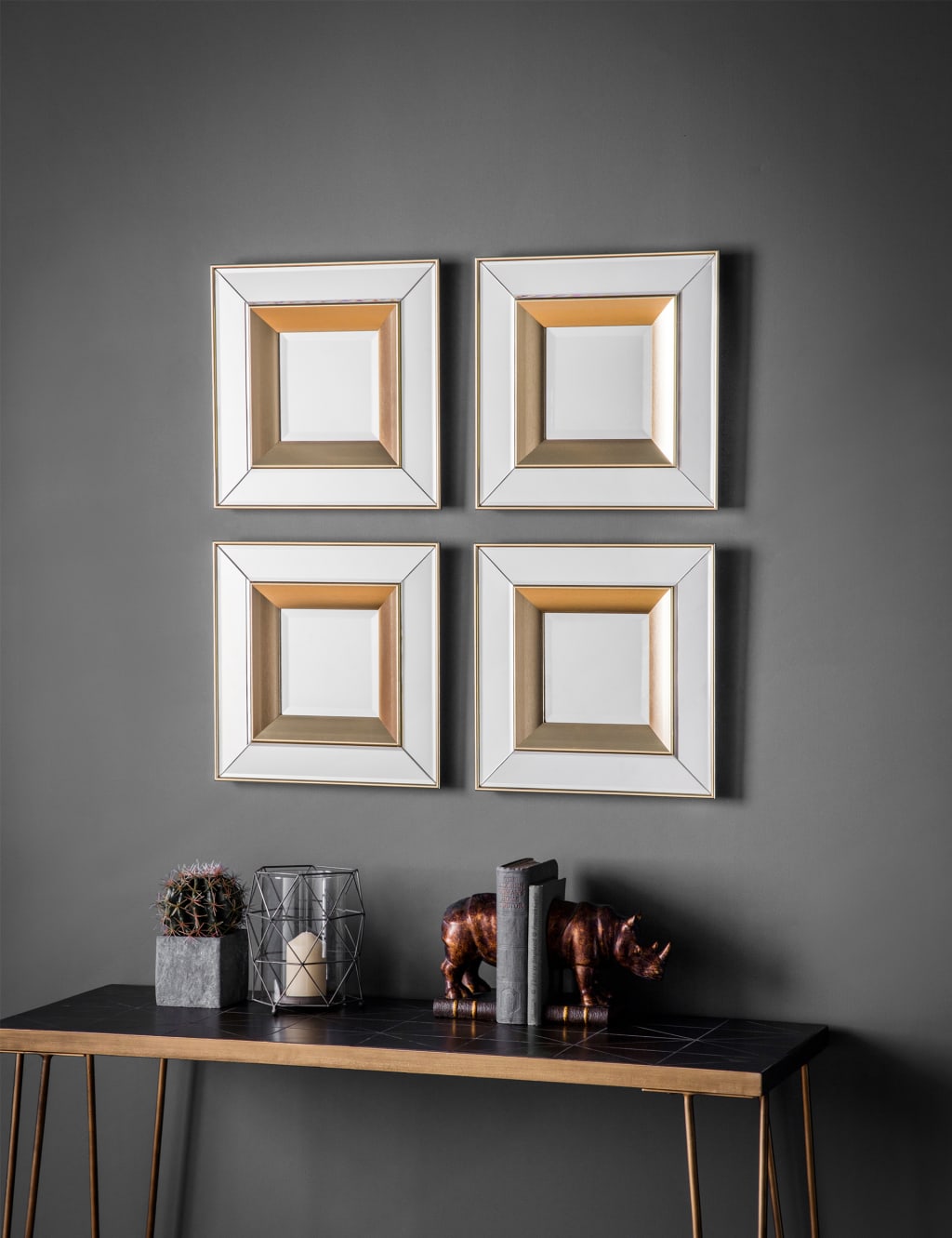 Gallery Direct Set of 4 Phantom Square Wall Mirrors Gold
