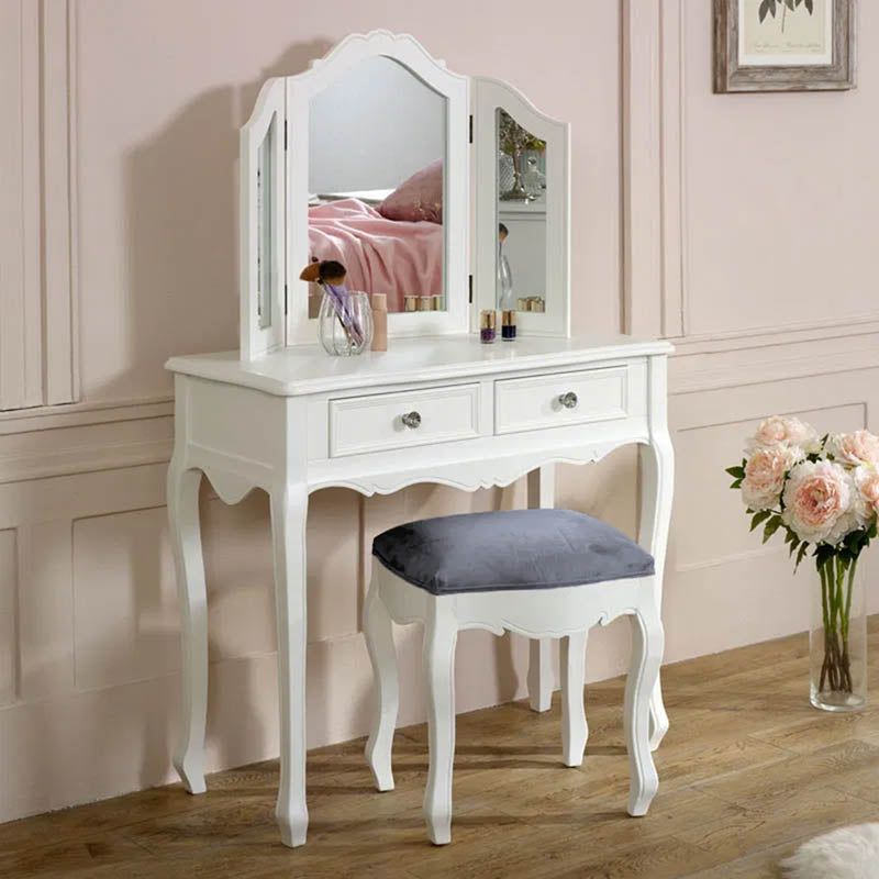 Melody Maison White Dressing Table, Mirror, Stool Set - Victoria Range