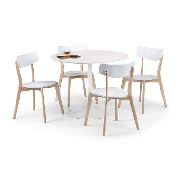 Blanco 4 Seater Round Pedestal Dining Table with 4 Casa Chairs, White