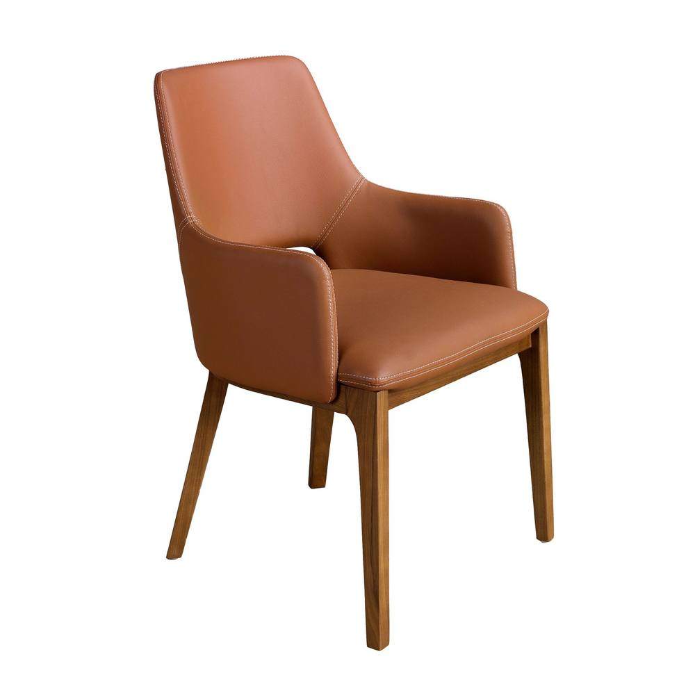 Angel Cerda Brown Leatherette Dining Chair with Armrests