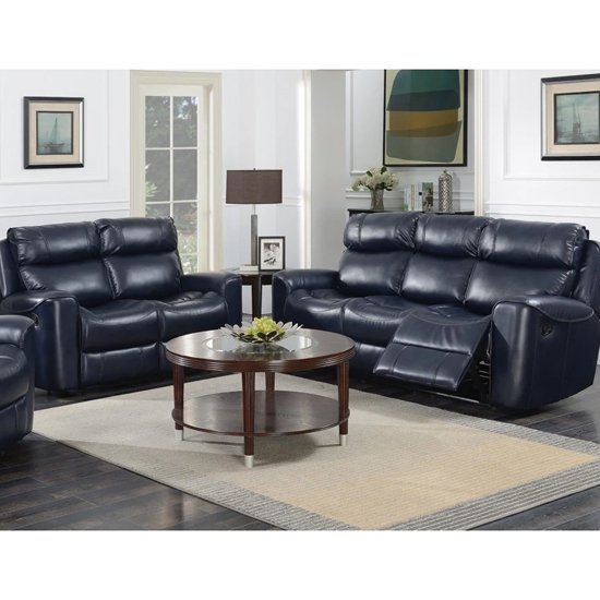 Mebsuta Leather 3 Seater Sofa And 2 Seater Sofa Suite In Navy