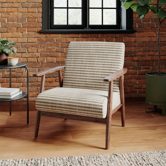 Quinn Textured Stripe Chenille Wooden Arm Accent Chair