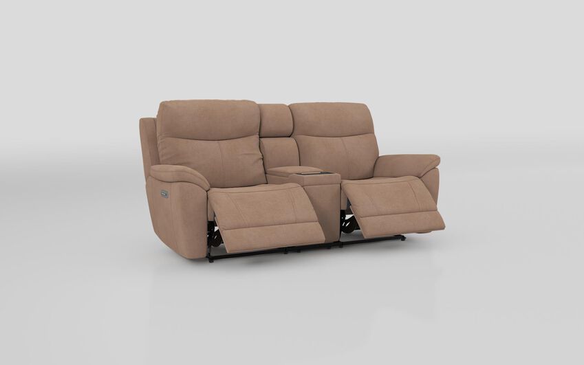 Beige Fabric Eldwick 3 Seater Power Recliner Sofa with Console, Head Tilt & Lumbar