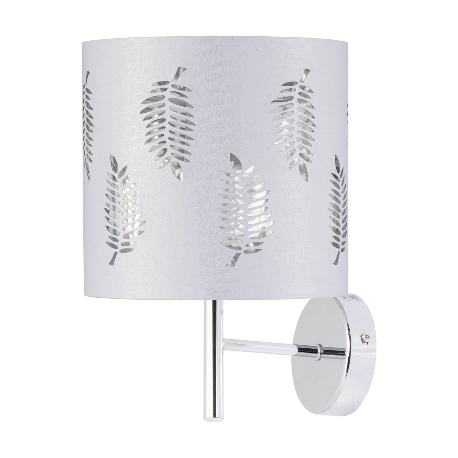 First Choice Lighting Brea - Chrome Wall Light with White Fern Shade in Silver