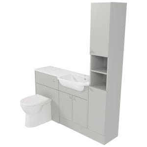 Deccado Benham Whisper Grey Right Hand 1500mm Fitted Tower, Vanity & Toilet Pan Unit Combination with Right Hand Basin