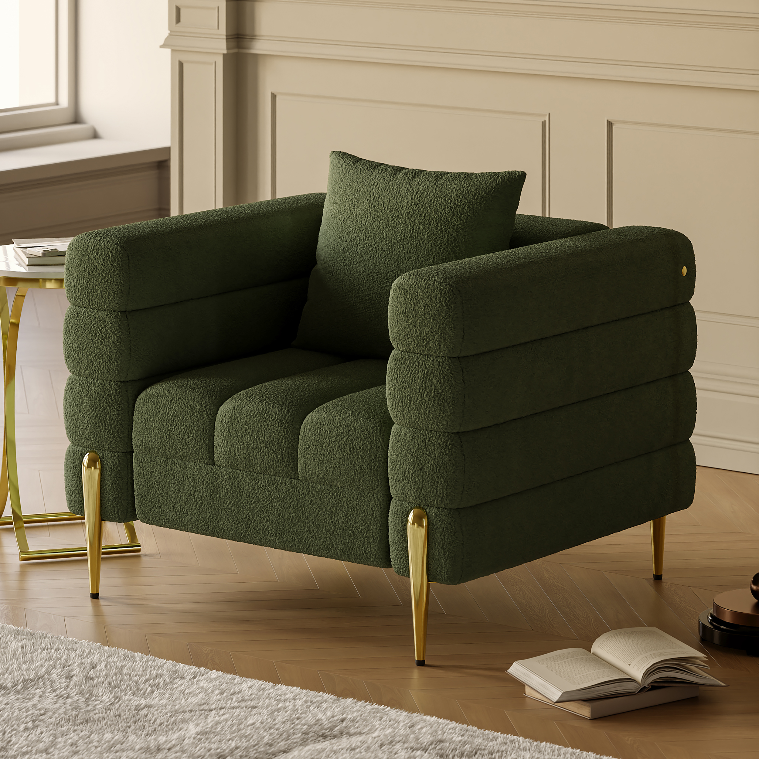 Green Boucle Accent Chair Modern Modular Arm Chair