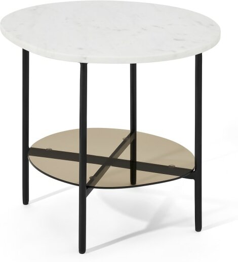 Tiziana Side Table, White Marble & Amber Glass