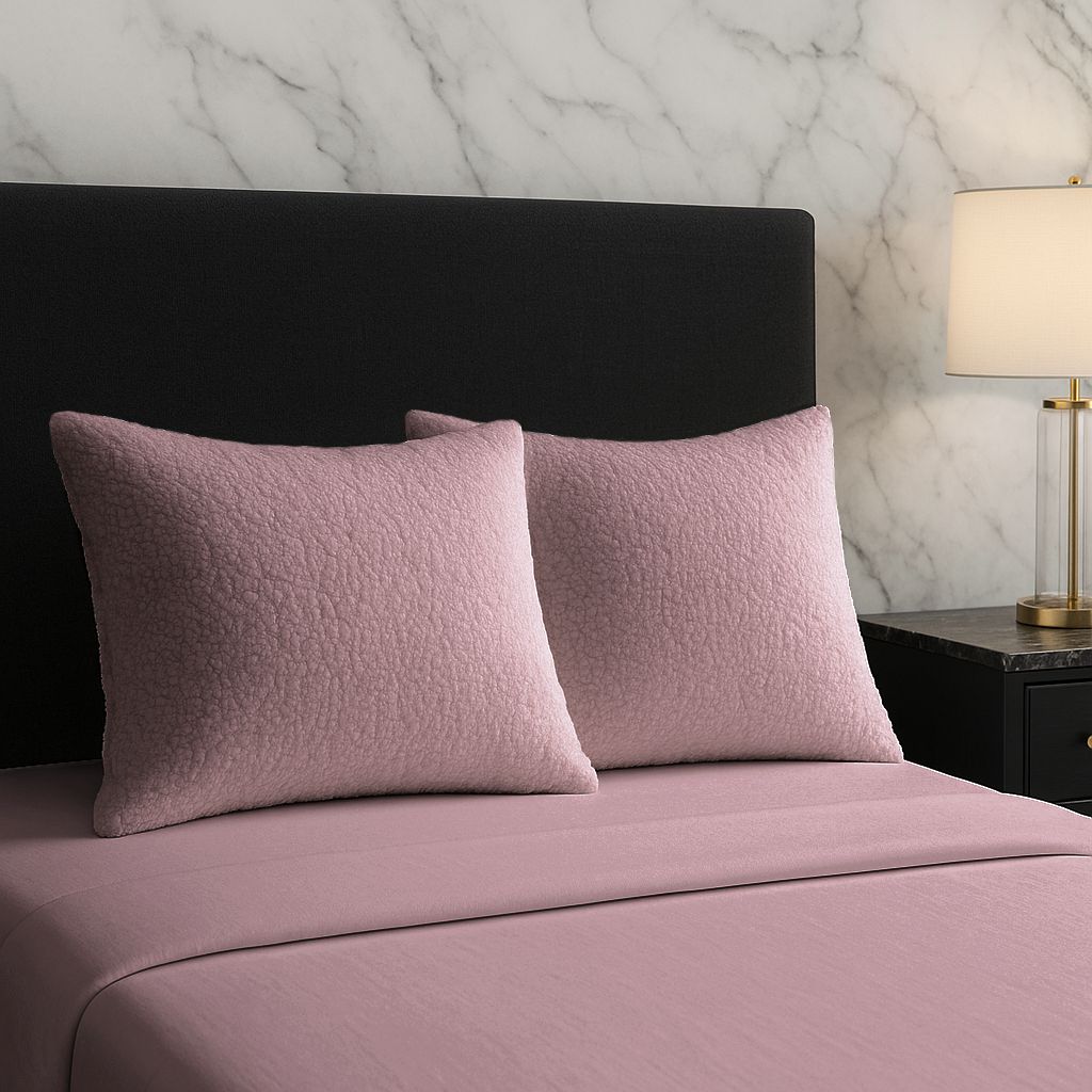Snug City Teddy Bear Fleece Super Soft Cosy Pillow Case Pair in Pink