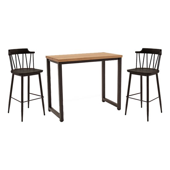 Hinrik Wooden Bar Table With 2 Blake Bar Stools In Black Elm