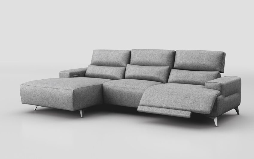 Grey Fabric Poggio 3 Seater Power Recliner Left Hand Facing Sliding Chaise with Power Head Tilt