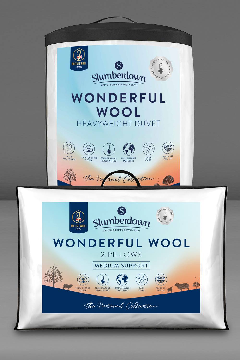 Slumberdown Wonderful Wool Heavyweight Duvet with 2 Medium Support Pillows in White