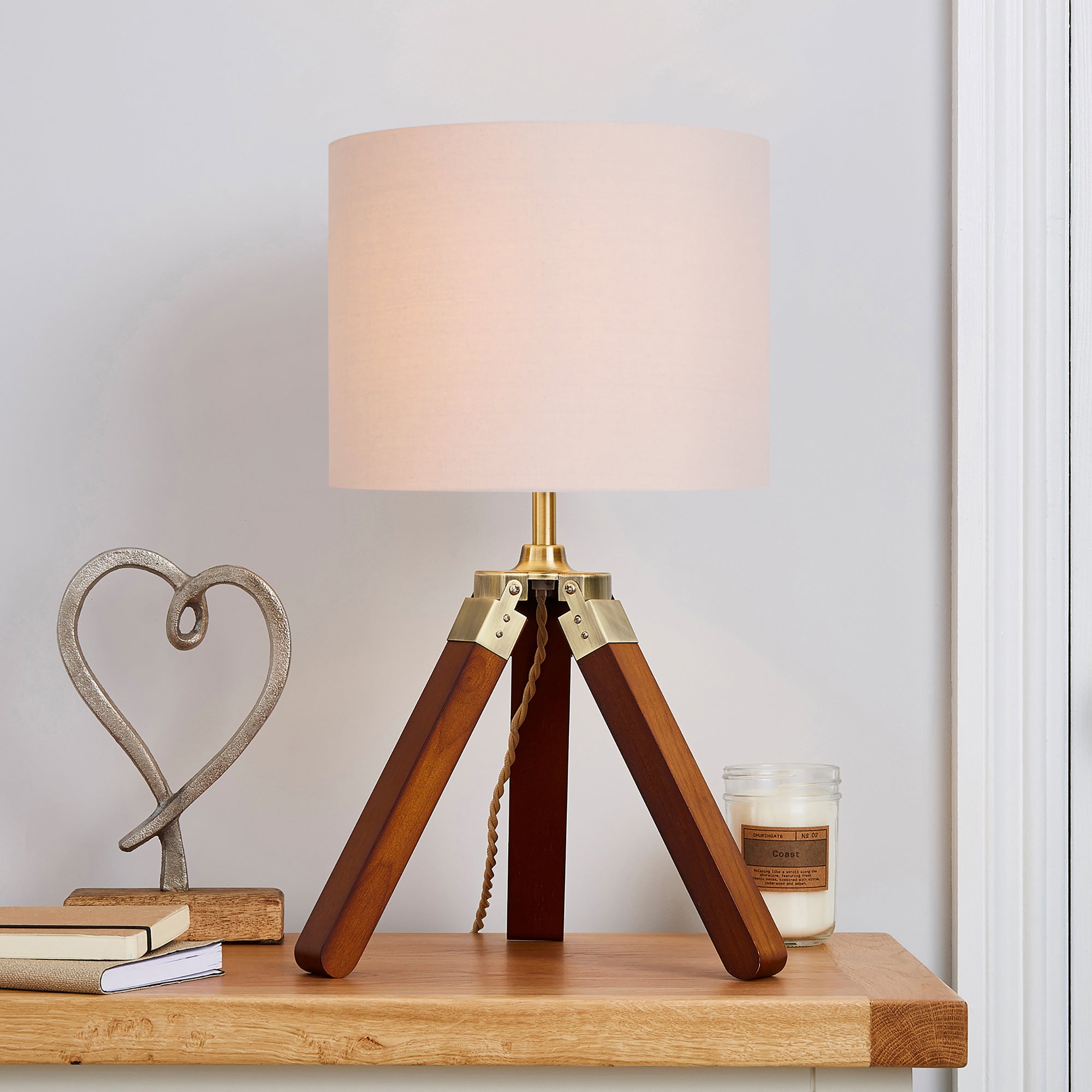 Trio Tripod Natural Table Lamp Brown
