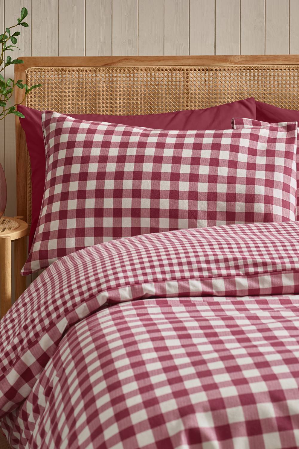 Catherine Lansfield Brushed Gingham Check Reversible Duvet Cover Set in Burgundy 3