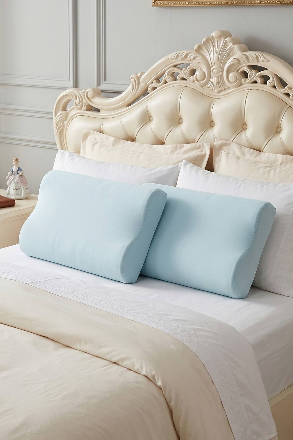 Living and Home Cooling Memory Foam Pillow with Removable Cover in Light Green
