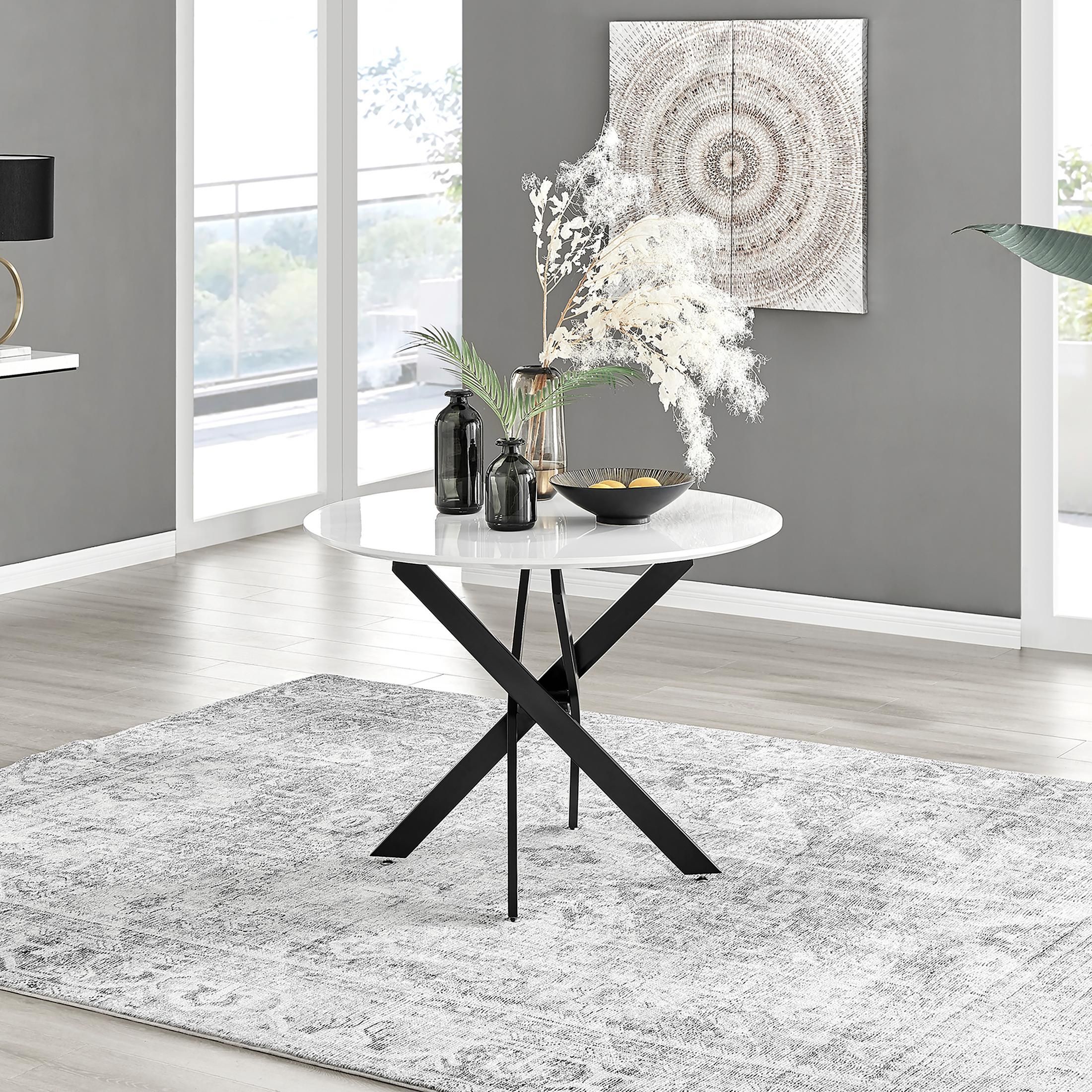 FurnitureboxUK Novara 100cm Round 4-Seater Dining Table With Black Metal Legs in White