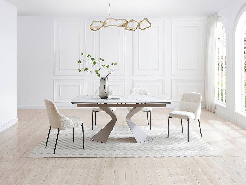 Vente-unique Extendable Dining Table for 6 To 10 People In Ceramic, Tempered Glass in Taupe