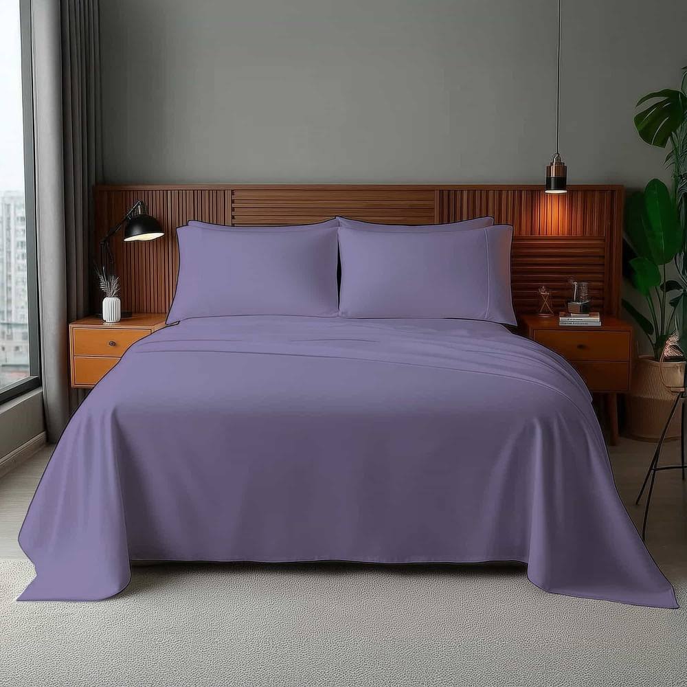 Snug City Microfibre Soft Touch Flat Sheet Plain Dyed Bed Linen in Lilac