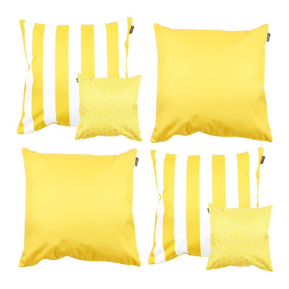 icon Indoor & Outdoor Waterproof Cushion, Plain & Striped, Yellow (4-Pack)