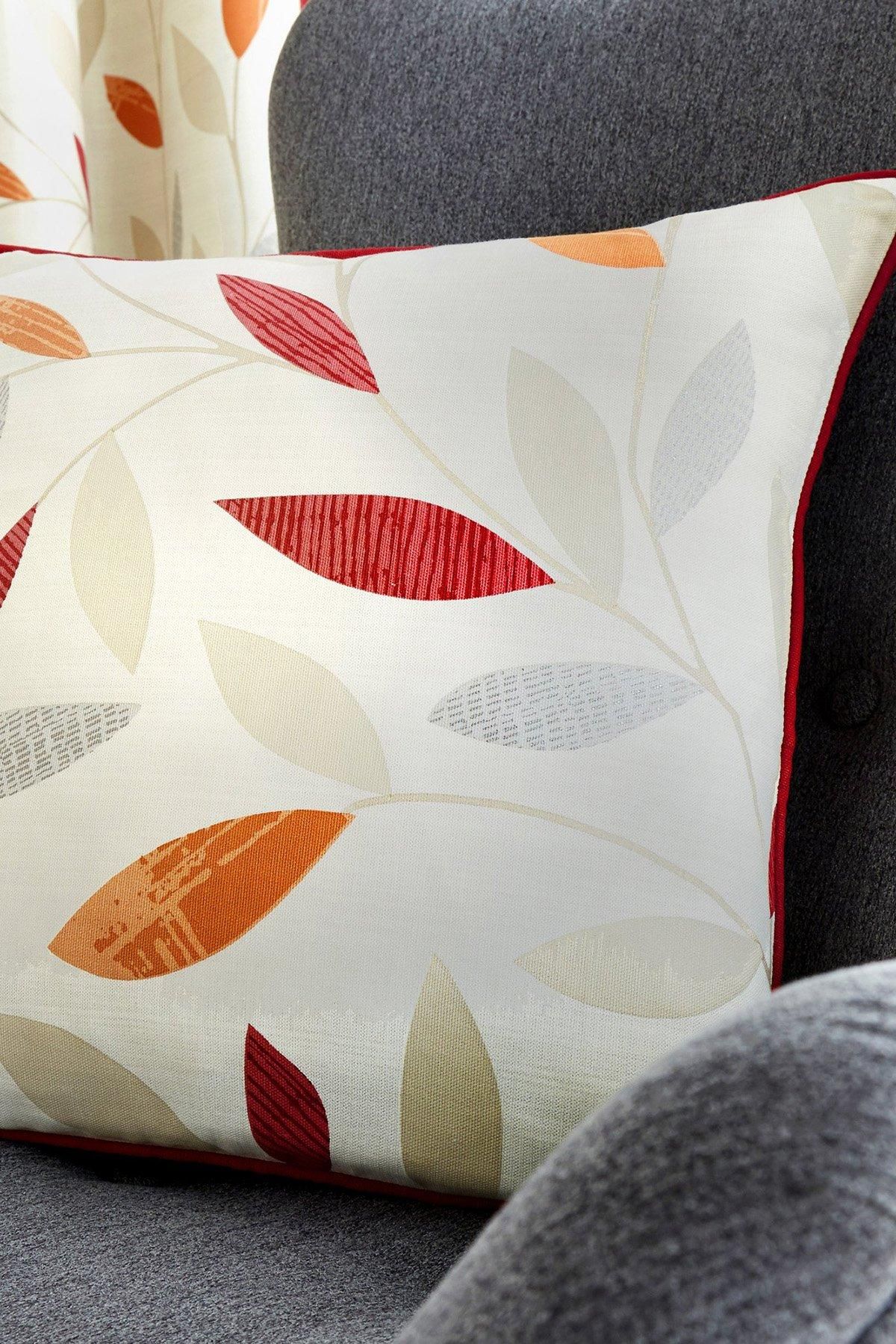 Fusion 'Beechwood' Classic Leaf Trail Print 100% Cotton Filled Cushion in Red